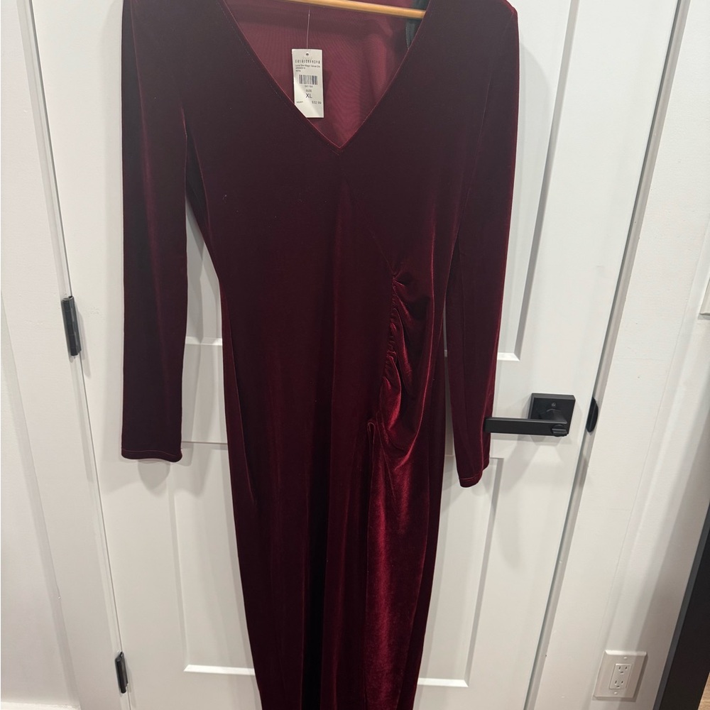 Fashion Nova Deep Red Velvet Long Sleeve Dress